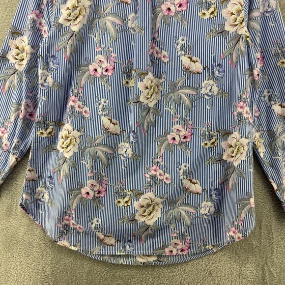 Talbots Top Womens M Blue Floral Popover Button Up Collared Long Sleeves Cottage - Picture 9 of 14